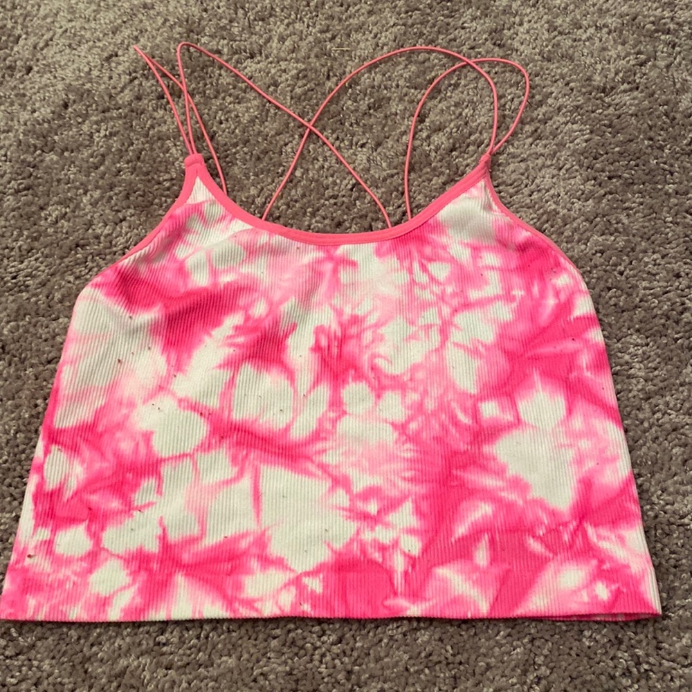 crisscross neon pink tie dye tank top